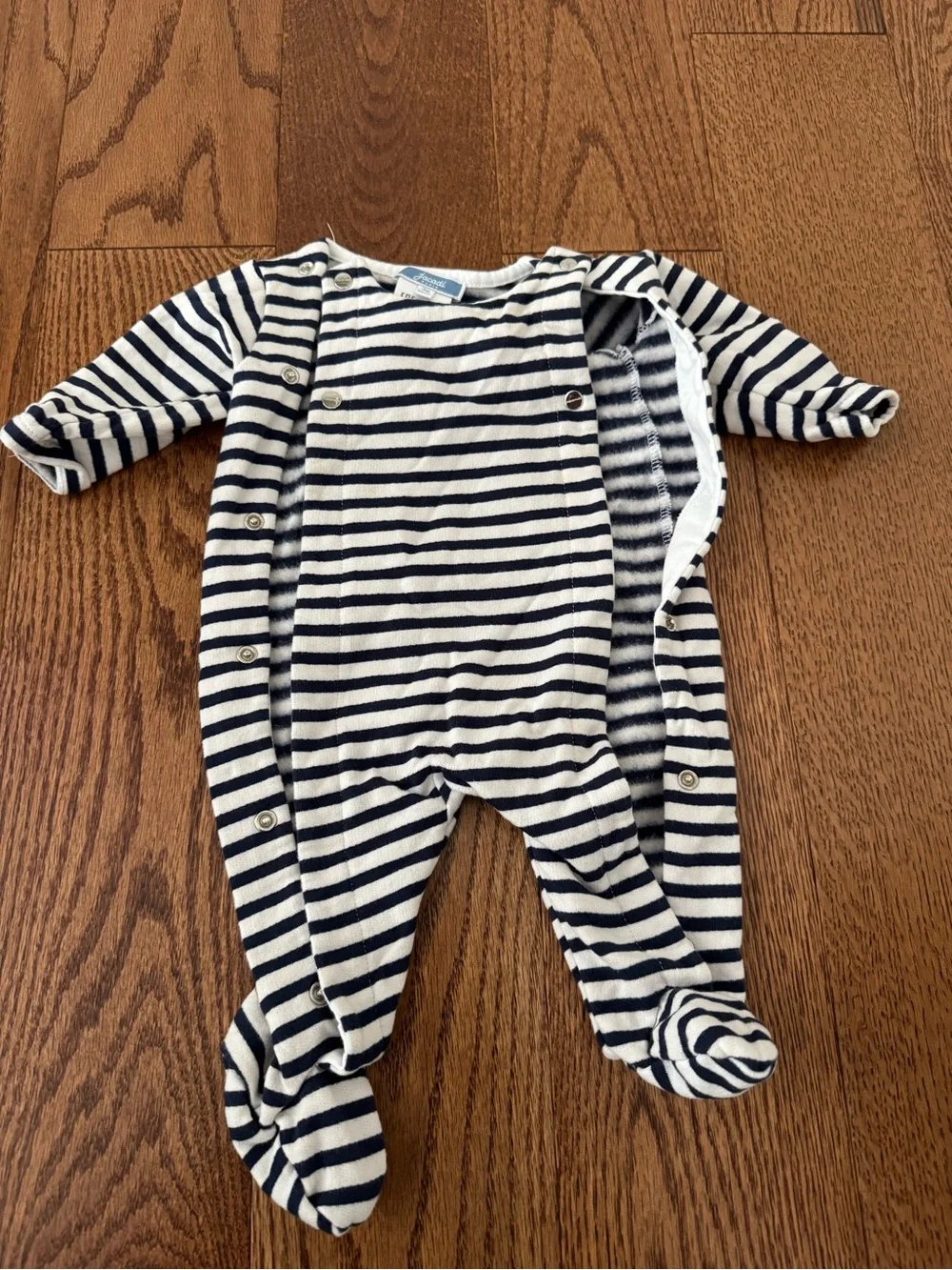 Jacadi Navy and White Striped Footed One-Piece